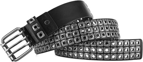 3 Row Studded Holes Grommet Faux Leather Belts for Women Men Punk Jeans Pants Coat in Saudi Arabia