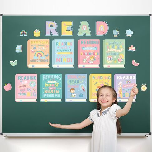 PATELAI 23 PCS REGING CLASSROOM DECREATIONS READING BULLETIN SET PORDER POSTER POSTER للمعلمين الفصول الدراسية لافتة وملصق قراءة جدار ديكور لمكتبة ما قبل المدرسة الابتدائية (Boho) in Kuwait