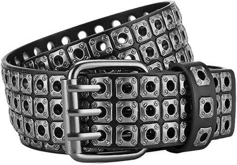 3 Row Studded Holes Grommet Faux Leather Belts for Women Men Punk Jeans Pants Coat in Saudi Arabia