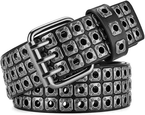 3 Row Studded Holes Grommet Faux Leather Belts for Women Men Punk Jeans Pants Coat in Saudi Arabia
