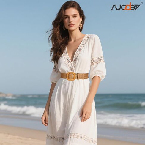SUOSDEY Women Straw Woven Elastic Stretch Waist Belt for Jeans Boho Briaded Belts for Dresses in Saudi Arabia