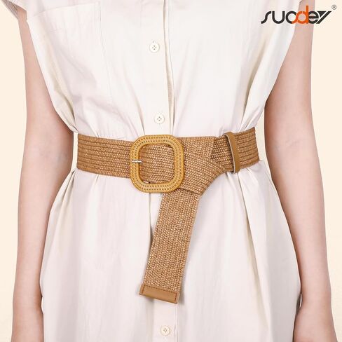 SUOSDEY Women Straw Woven Elastic Stretch Waist Belt for Jeans Boho Briaded Belts for Dresses in Saudi Arabia