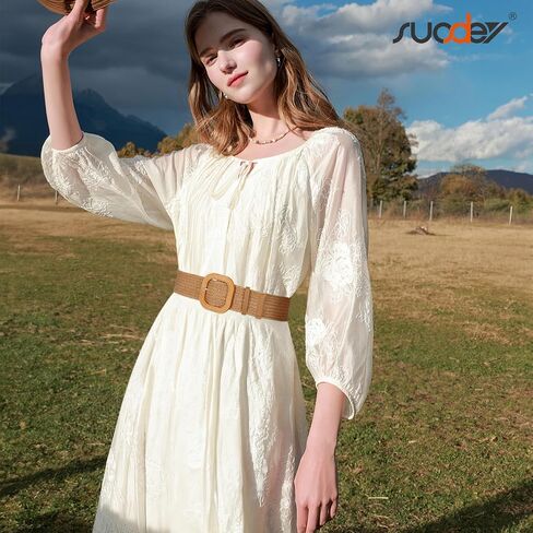 SUOSDEY Women Straw Woven Elastic Stretch Waist Belt for Jeans Boho Briaded Belts for Dresses in Saudi Arabia