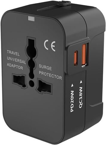 Travel Adapter, Universal Power Adapter Wall AC Power Plug with Type-C and USB-A Charging Ports for USA EU UK AUS Mobile Phones, Tablets, Laptops, MP3s and Shavers in Saudi Arabia