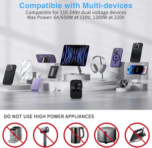 Travel Adapter, Universal Power Adapter Wall AC Power Plug with Type-C and USB-A Charging Ports for USA EU UK AUS Mobile Phones, Tablets, Laptops, MP3s and Shavers in Saudi Arabia