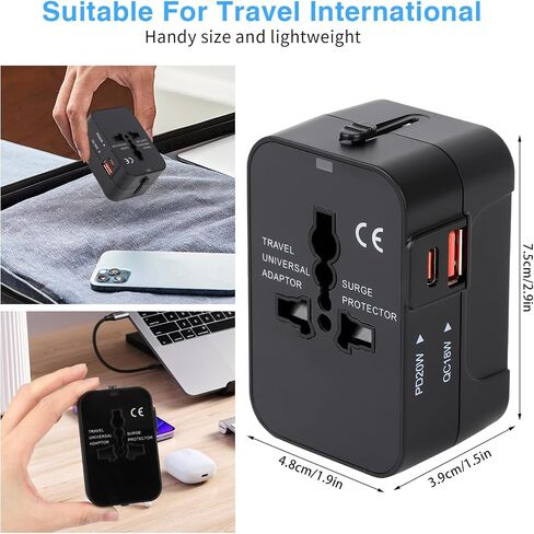 Travel Adapter, Universal Power Adapter Wall AC Power Plug with Type-C and USB-A Charging Ports for USA EU UK AUS Mobile Phones, Tablets, Laptops, MP3s and Shavers in Saudi Arabia