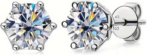 Moissanite Stud Earrings – 0.5ct, 1ct, 2ct D Color VVS1 Brilliant Cut – Lab-Created Stones in 925 Sterling Silver – Hypoallergenic Earrings for Women – Luxury Gift Box Included in Saudi Arabia