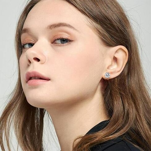 Moissanite Stud Earrings – 0.5ct, 1ct, 2ct D Color VVS1 Brilliant Cut – Lab-Created Stones in 925 Sterling Silver – Hypoallergenic Earrings for Women – Luxury Gift Box Included in Saudi Arabia