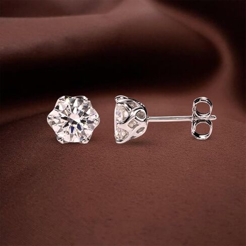 Moissanite Stud Earrings – 0.5ct, 1ct, 2ct D Color VVS1 Brilliant Cut – Lab-Created Stones in 925 Sterling Silver – Hypoallergenic Earrings for Women – Luxury Gift Box Included in Saudi Arabia