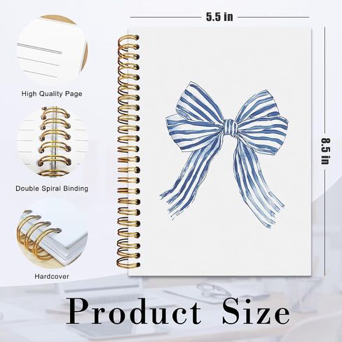 Coquette Notebook,Pink Bow Notebook,Pink Preppy Lined Spiral Notebook Hardcover,College Ruled Notebook,Office School Journal Notebook for Work,5.5x8.3 Inch 80 Pages,Gifts for Women Teen Girl in Kuwait