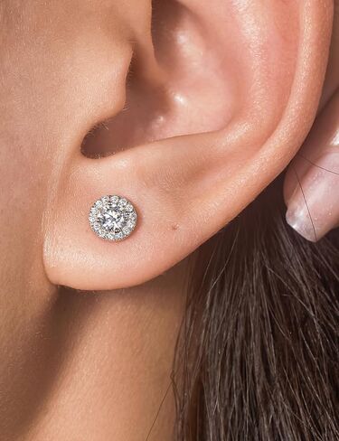 Imolove Lab Crown Diamond Stud أقراط للنساء - الفضة الاسترليني 18 كيلو أبيض مطلي بالذهب المطلي بالماس. in Kuwait