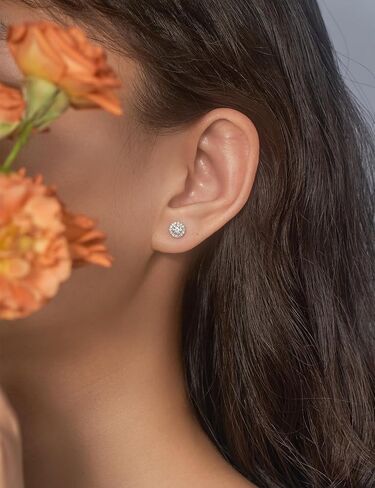 Imolove Lab Crown Diamond Stud أقراط للنساء - الفضة الاسترليني 18 كيلو أبيض مطلي بالذهب المطلي بالماس. in Kuwait