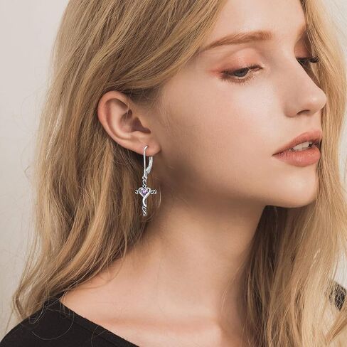 TOUPOP Birthstone Cross Earrings 925 Sterling Silver Heart Cross Dangle Drop Earrings Fine Jewelry Birthday Christmas Gifts for Women Her Girlfriend in Saudi Arabia