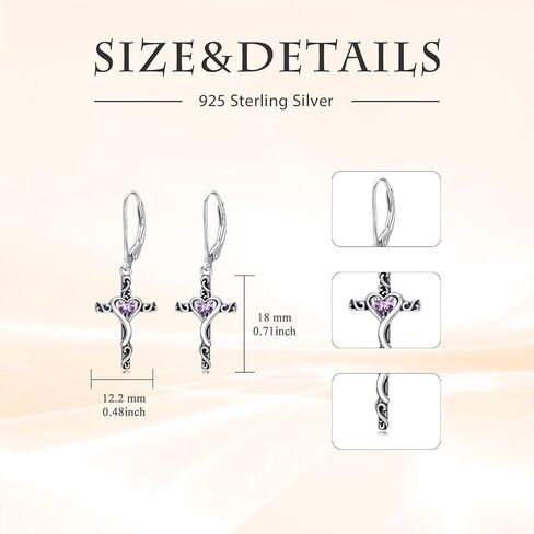 TOUPOP Birthstone Cross Earrings 925 Sterling Silver Heart Cross Dangle Drop Earrings Fine Jewelry Birthday Christmas Gifts for Women Her Girlfriend in Saudi Arabia