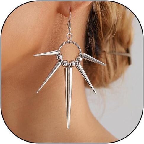 925 Silver Gothic Spike Dangle Drop Earrings, Punk Rock Flame Party Costume Accessories, Barbed Thorn Outfits Dangling Jewelry Gifts for Women in Saudi Arabia