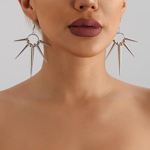 925 Silver Gothic Spike Dangle Drop Earrings, Punk Rock Flame Party Costume Accessories, Barbed Thorn Outfits Dangling Jewelry Gifts for Women in Saudi Arabia