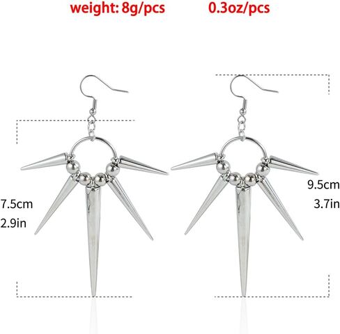 925 Silver Gothic Spike Dangle Drop Earrings, Punk Rock Flame Party Costume Accessories, Barbed Thorn Outfits Dangling Jewelry Gifts for Women in Saudi Arabia