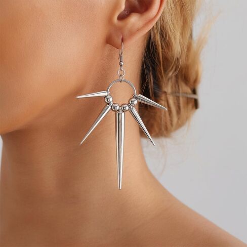 925 Silver Gothic Spike Dangle Drop Earrings, Punk Rock Flame Party Costume Accessories, Barbed Thorn Outfits Dangling Jewelry Gifts for Women in Saudi Arabia