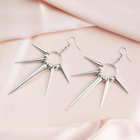 925 Silver Gothic Spike Dangle Drop Earrings, Punk Rock Flame Party Costume Accessories, Barbed Thorn Outfits Dangling Jewelry Gifts for Women in Saudi Arabia