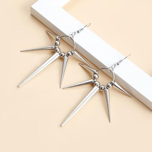 925 Silver Gothic Spike Dangle Drop Earrings, Punk Rock Flame Party Costume Accessories, Barbed Thorn Outfits Dangling Jewelry Gifts for Women in Saudi Arabia