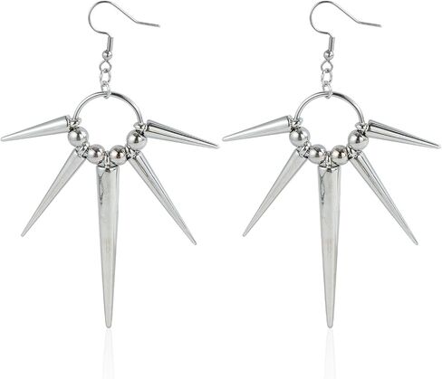 925 Silver Gothic Spike Dangle Drop Earrings, Punk Rock Flame Party Costume Accessories, Barbed Thorn Outfits Dangling Jewelry Gifts for Women in Saudi Arabia