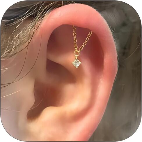 Gold Helix Earrings for Women Flat Back Earrings Hidden Helix Earring Dangle Pearl Drop Tassel Chain Earring Cartilage Studs Jewelry Gift in Saudi Arabia