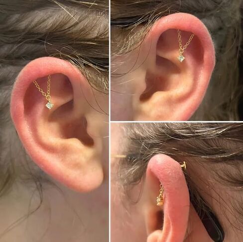 Gold Helix Earrings for Women Flat Back Earrings Hidden Helix Earring Dangle Pearl Drop Tassel Chain Earring Cartilage Studs Jewelry Gift in Saudi Arabia