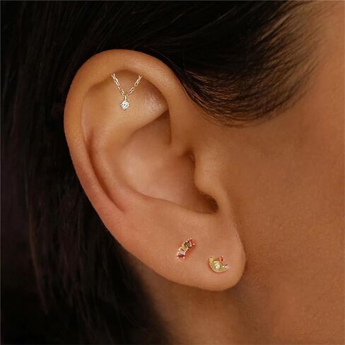 Gold Helix Earrings for Women Flat Back Earrings Hidden Helix Earring Dangle Pearl Drop Tassel Chain Earring Cartilage Studs Jewelry Gift in Saudi Arabia