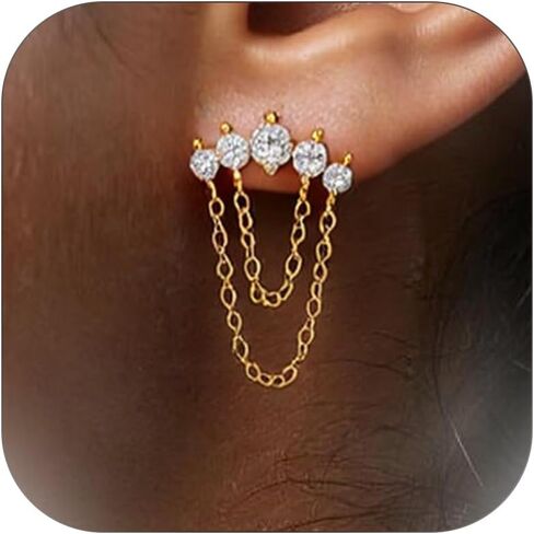 Gold Helix Earrings for Women Flat Back Earrings Hidden Helix Earring Dangle Pearl Drop Tassel Chain Earring Cartilage Studs Jewelry Gift in Saudi Arabia
