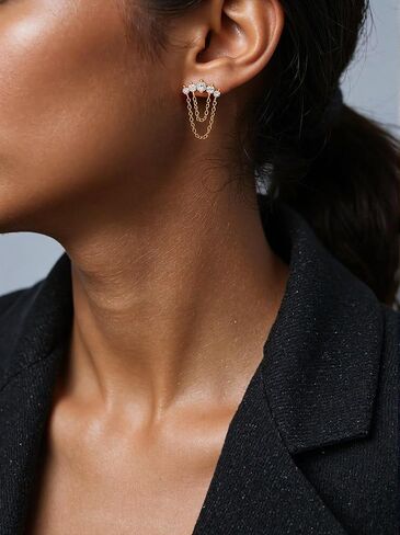 Gold Helix Earrings for Women Flat Back Earrings Hidden Helix Earring Dangle Pearl Drop Tassel Chain Earring Cartilage Studs Jewelry Gift in Saudi Arabia