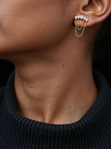 Gold Helix Earrings for Women Flat Back Earrings Hidden Helix Earring Dangle Pearl Drop Tassel Chain Earring Cartilage Studs Jewelry Gift in Saudi Arabia