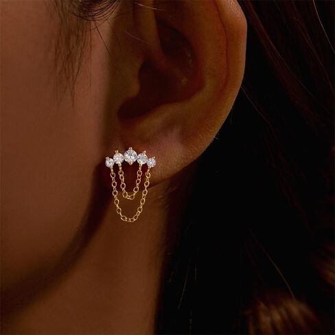 Gold Helix Earrings for Women Flat Back Earrings Hidden Helix Earring Dangle Pearl Drop Tassel Chain Earring Cartilage Studs Jewelry Gift in Saudi Arabia