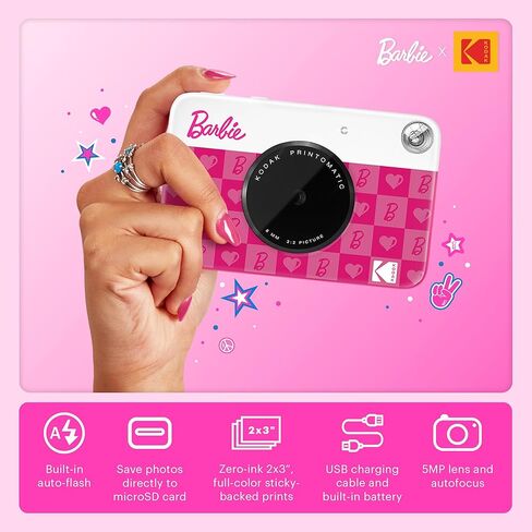 Kodak x Barbie Printomatic Full-Color Instant Print Digital Camera Barbie Deluxe Bundle (Signature Style)+ Barbie Deluxe Camera Case + Barbie Photo Album + Zink Paper (20 Sheets) in Saudi Arabia