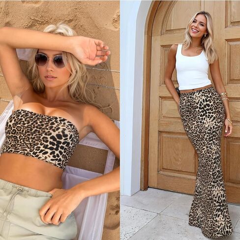 Women High Stretchy 2 Piece Tube Top Floral Maxi Skirt Set Summer Outfits 2025 in Saudi Arabia