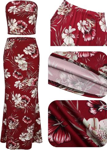 Women High Stretchy 2 Piece Tube Top Floral Maxi Skirt Set Summer Outfits 2025 in Saudi Arabia