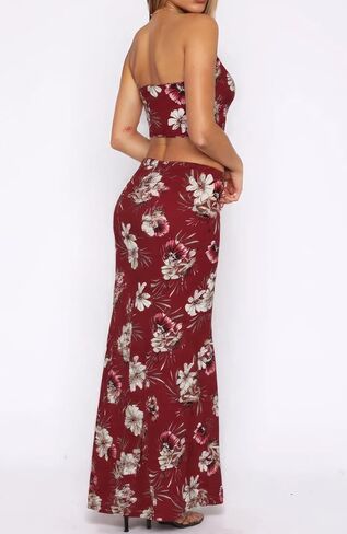 Women High Stretchy 2 Piece Tube Top Floral Maxi Skirt Set Summer Outfits 2025 in Saudi Arabia