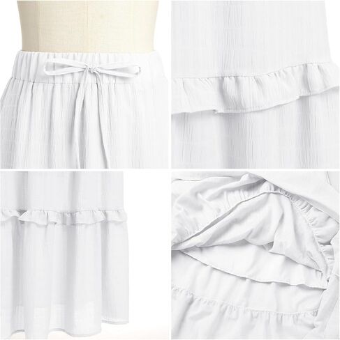 Iwemek Women Summer Boho Flowy Swing Tiered A-Line Midi Skirt Ruffle المرن عالي الخصر العادي in Kuwait