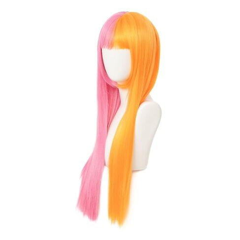 Half Orange Half Pink Long Straight Wig for Women with Bangs Synthetic Natural Looking Wigs for Cosplay Daily Party Use in Kuwait