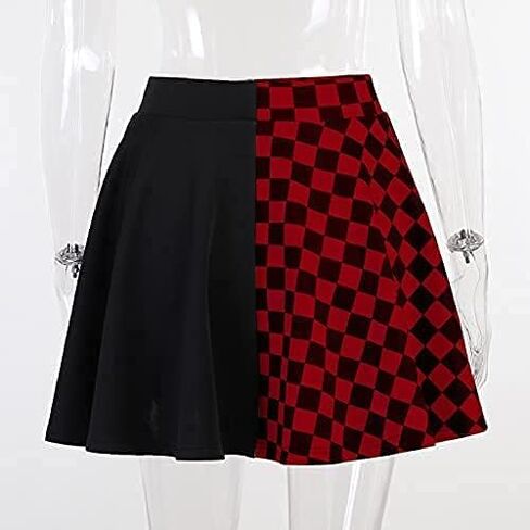 AUBKERE GOTHIC Black Plaid Jains مرنة الخصر MINI SKIRT GOTH HARAJUKU PATCHWARK in Kuwait