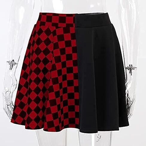 AUBKERE GOTHIC Black Plaid Jains مرنة الخصر MINI SKIRT GOTH HARAJUKU PATCHWARK in Kuwait