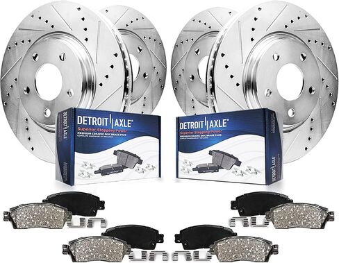 Detroit Axle - 8pc Brake Kit for 2019 2020 2021 Subaru Ascent Drilled and Slotted Disc Brake Rotors Ceramic Brakes Pads with Hardware Replacement : 13.12" inch Front and 13.03" inch Rear Rotors in Saudi Arabia