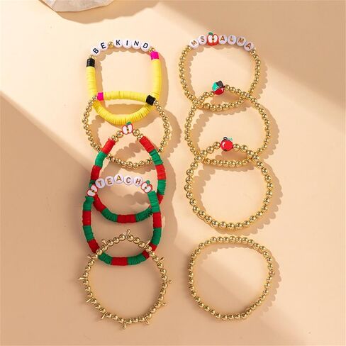 Layered Inspire Teacher Apple Pencil Shape Gold Ball Clay Beaded Bracelets for Women Jewelry in Saudi Arabia