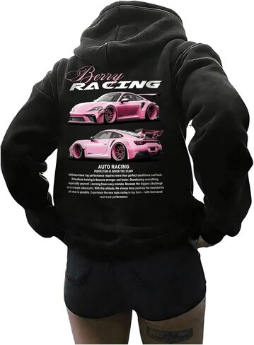 SOLY HUX Women's Graphic Hoodies Oversized Drawstring Long Sleeve Letter Car Print Sweatshirt Pullover Tops in Saudi Arabia