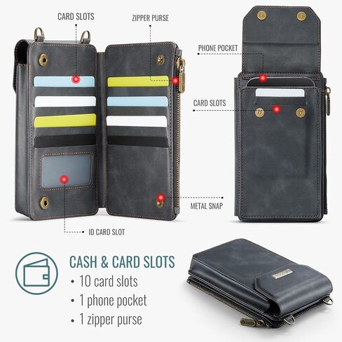حقيبة محفظة محفظة مع فتحات بطاقات السعة الكبيرة جيب سحاب نقدي ، حزام يدوي حظر RFID وكتف متقاطع in Saudi Arabia