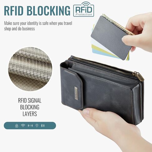 حقيبة محفظة محفظة مع فتحات بطاقات السعة الكبيرة جيب سحاب نقدي ، حزام يدوي حظر RFID وكتف متقاطع in Saudi Arabia
