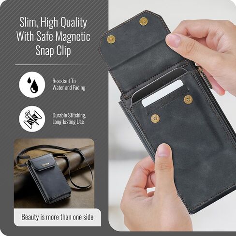 حقيبة محفظة محفظة مع فتحات بطاقات السعة الكبيرة جيب سحاب نقدي ، حزام يدوي حظر RFID وكتف متقاطع in Saudi Arabia