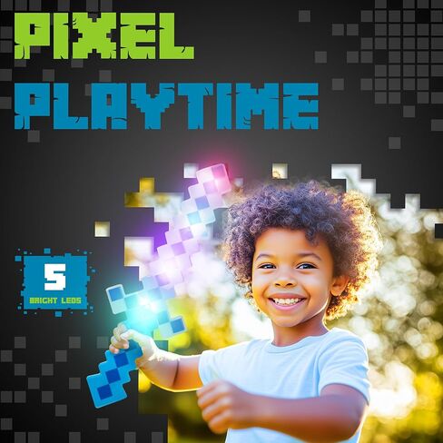 LED Light Up Pixel 8-Bit Toy Sword for Kids (Green, 18") in Kuwait