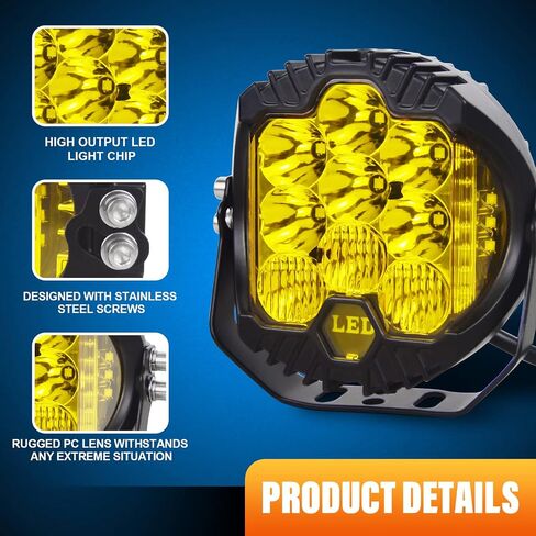 Willpower 2 Pieces 5 inch 50W Amber Yellow Side Shooter LED Work Light Bar Off Road Driving Light Spot Flood Combo Driving Lamp Fog Lights for Jeep Truck ATV SUV Car Boat,10V-30V IP67 Waterproof in Saudi Arabia