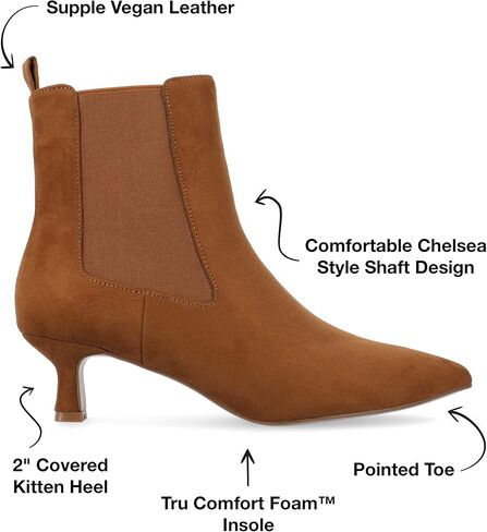 Journee Womens Tenlee Tru Comfort Foam Pull On Chelsea Kitten Heel Booties Brown in Saudi Arabia