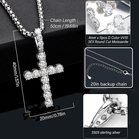 Diamond Cross Pendant for Men, Moissanite Necklace S925 Sterling Silver Pendant Charm Jewelry for Boyfriend Men Hiphop in Saudi Arabia